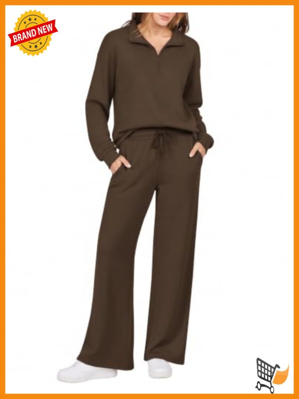 Womens 2 Piece Lounge Set Half Zip Top Wide Leg Pants Travel Casual